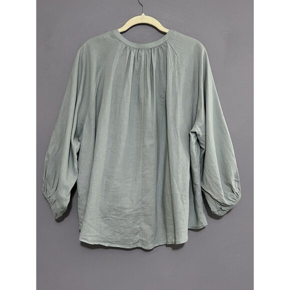 A New Day (Target) M Sage Green Blouse Top Linen Blend Oversized Comfort Tie - Picture 8 of 12